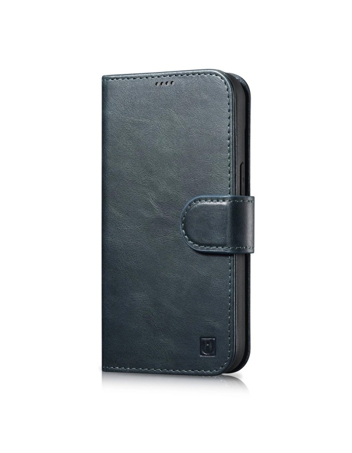 iCarer Oil Wax Wallet Case 2in1 Cover iPhone 14 Plus Anti-RFID Leather Flip Case Blue (WMI14220723-BU)