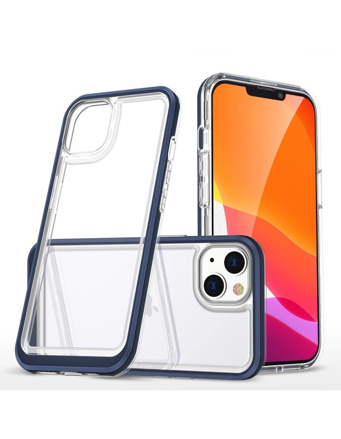 Clear 3in1 case for iPhone 14 Plus silicone cover with frame blue Clear 3in1 case for iPhone 14 Plus silicone cover with frame blue