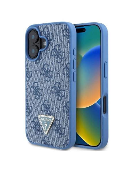Guess Hardcase Leather 4G Triangle Strass MagSafe Case for iPhone 16 - Blue
