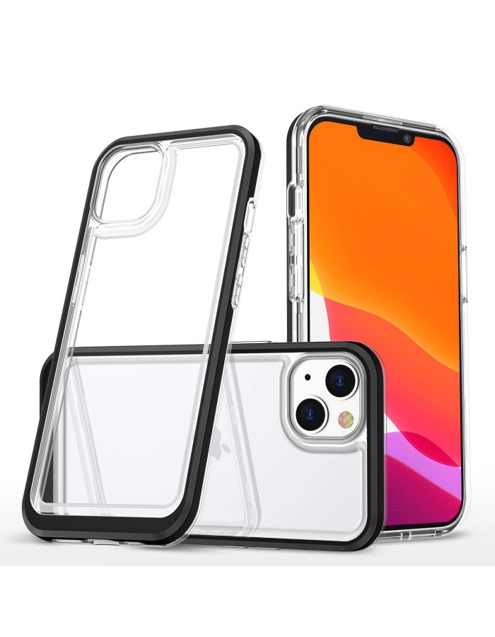 Clear 3in1 case for iPhone 14 silicone cover with frame black