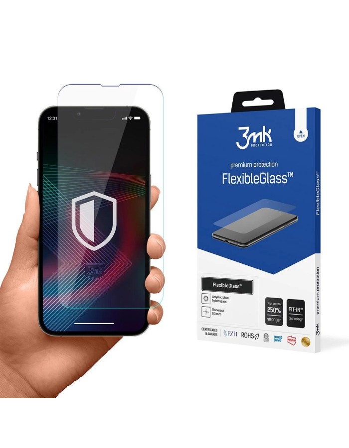 Tempered glass for iPhone 14 Pro / iPhone 14 hybrid flexi 7H from the 3mk FlexibleGlass series Tempered glass for iPhone 14 Pro / iPhone 14 hybrid flexi 7H from the 3mk FlexibleGlass series