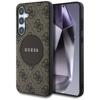 Guess 4G Round Patch Classic Logo MagSafe Case for Samsung Galaxy S25 Plus Brown