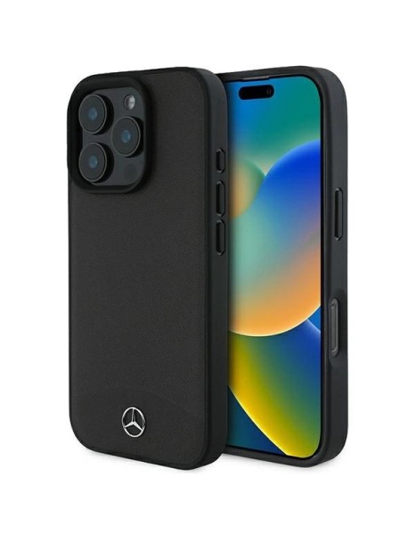 Mercedes Textured And Plain Leather MagSafe case for iPhone 16 Pro Max - black