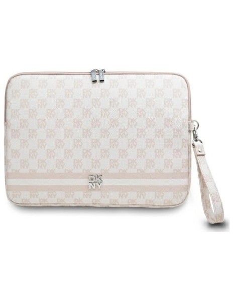 DKNY Sleeve Checkered Pattern Printed Stripes 14" Laptop Case - Pink