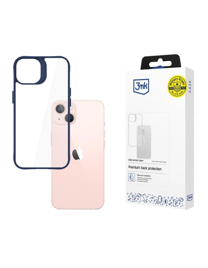 3mk Satin Armor Case+ Blue for Apple iPhone 14 - transparent