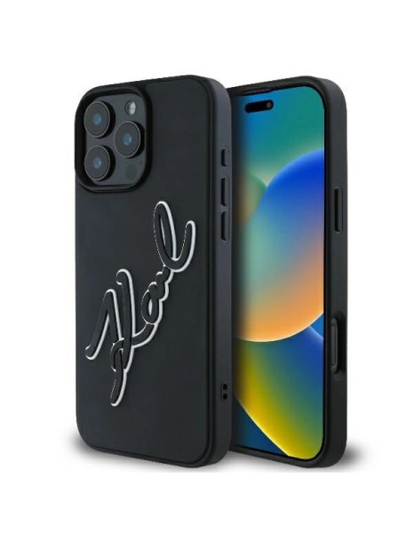 Karl Lagerfeld 3D Rubber Bicolor Signature iPhone 16 Pro Case - Black