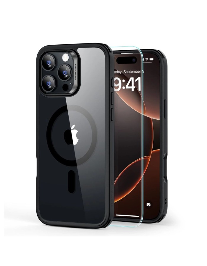 ESR Classic Hybrid Halolock MagSafe Case + Tempered Glass for iPhone 16 Pro Max - Clear with Black Frame