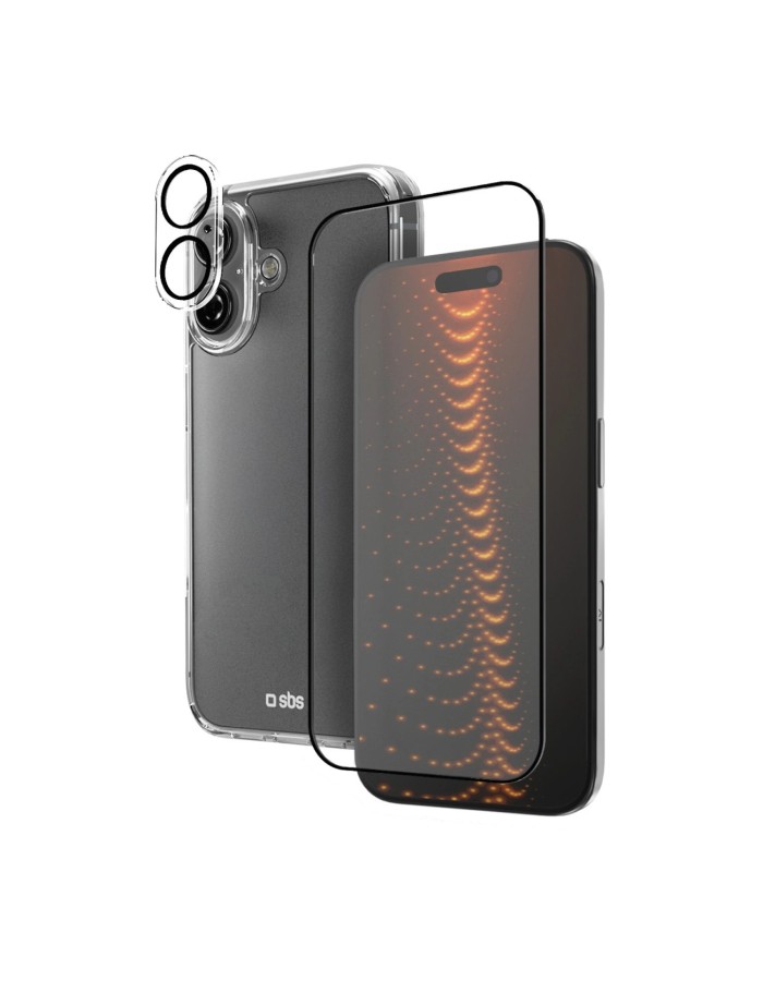 SBS set with D3O technology for iPhone 16 - case + glass screen and camera protector - transparent SBS set with D3O technology for iPhone 16 - case + glass screen and camera protector - transparent