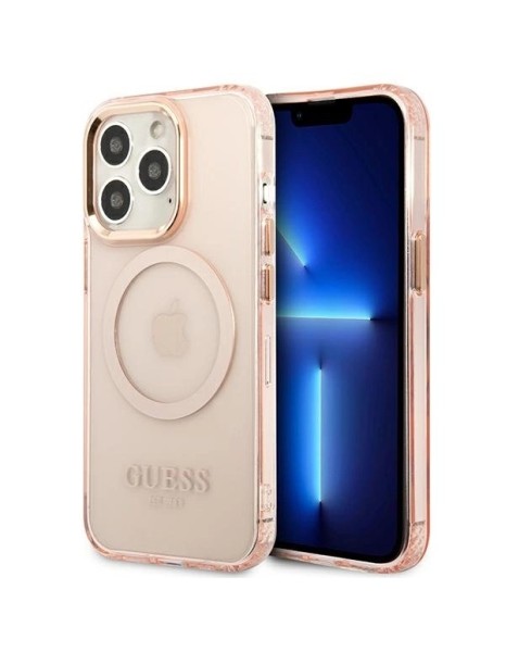 Guess Gold Outline Translucent MagSafe case for iPhone 13 Pro Max - pink
