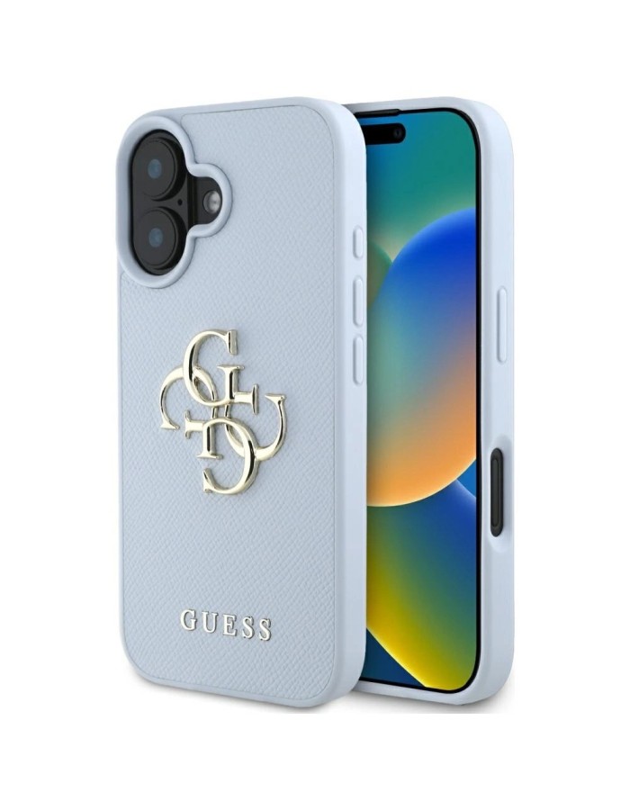 Guess Grained Big 4G Logo Small Classic Logo case for iPhone 16 - blue