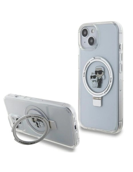 Karl Lagerfeld KLHMP15SHMRSKCH iPhone 15 / 14 / 13 6.1" white/white hardcase Ring Stand Karl&amp;amp;Choupette MagSafe