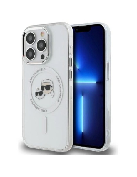 Karl Lagerfeld IML Metal Karl &amp;amp; Choupette Head MagSafe Case for iPhone 14 Pro Max - White