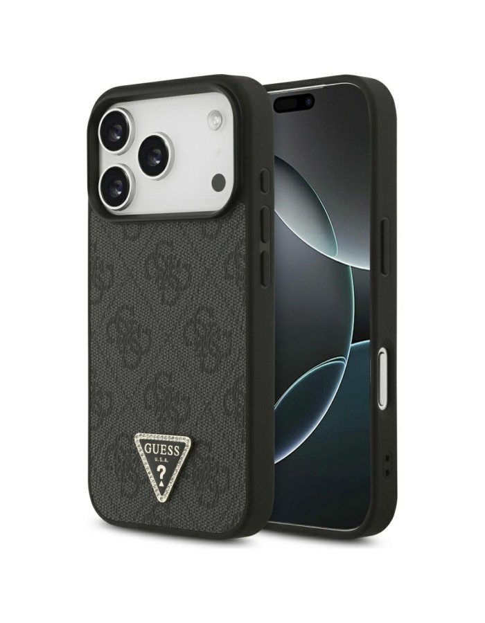 Guess Leather 4G Triangle Strass MagSafe Case for iPhone 17 Pro - Black Guess Leather 4G Triangle Strass MagSafe Case for iPhone 17 Pro - Black
