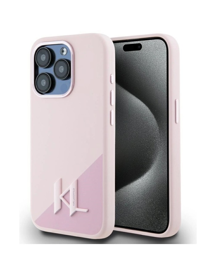 Karl Lagerfeld Silicone Shadow Metal Initial MagSafe Case for iPhone 15 Pro Max Pink