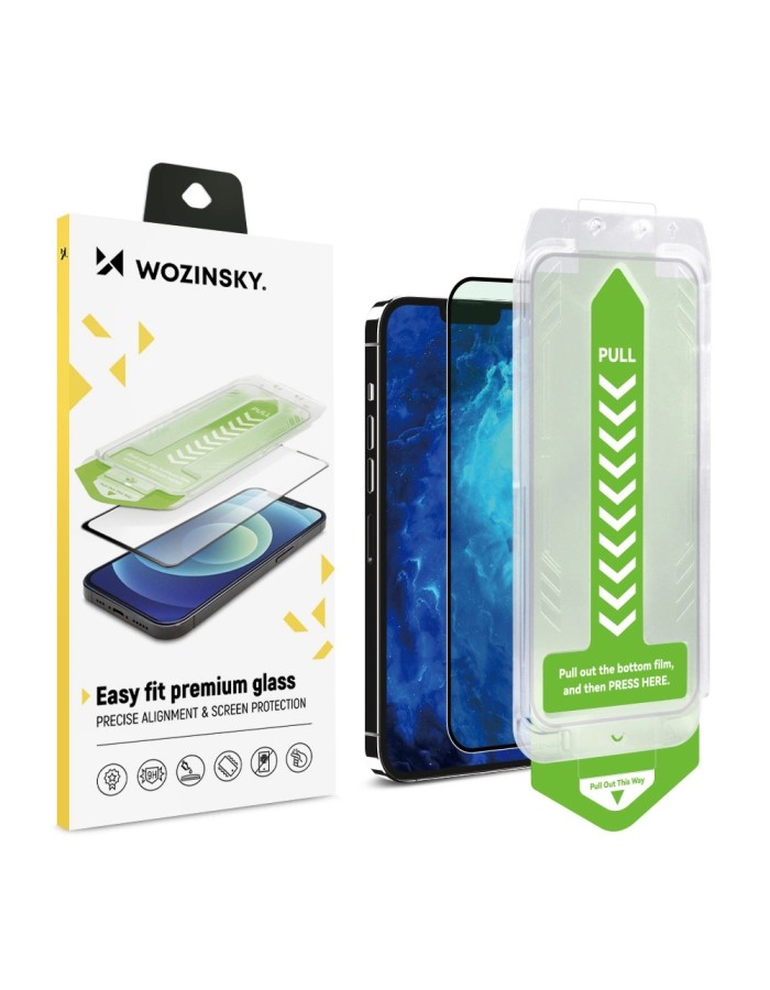 9H tempered glass with mounting frame for iPhone 15 Plus Wozinsky Premium Glass - black