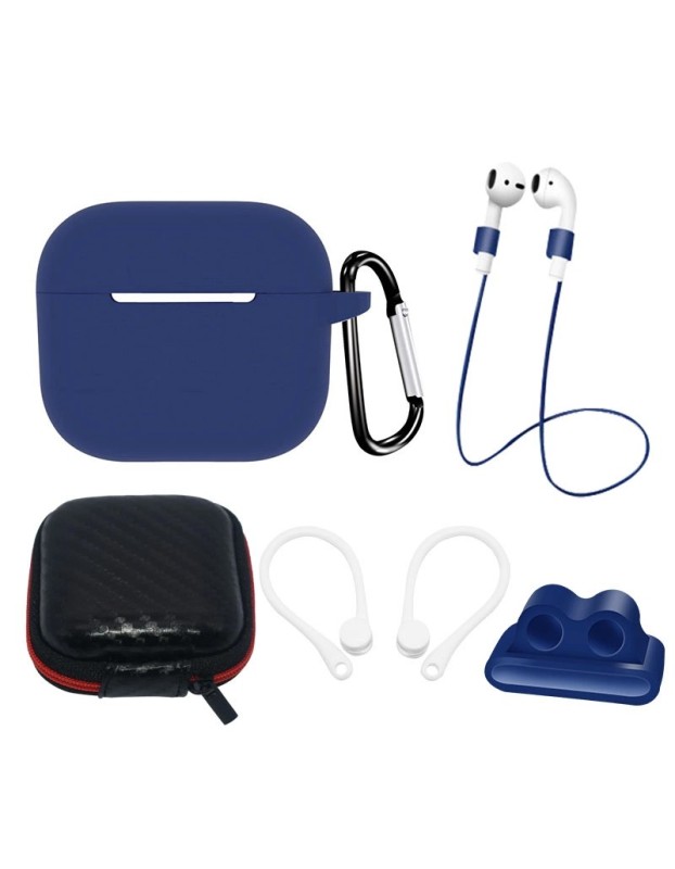 AirPods 3 Silicone Case Set + Case/Ear Hook/Neck Strap/Watch Strap Holder/Carabiner Clasp - blue AirPods 3 Silicone Case Set + Case/Ear Hook/Neck Strap/Watch Strap Holder/Carabiner Clasp - blue