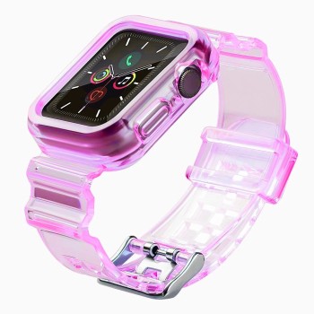 Silicone Band Strap Bracelet Case Strap Light Set for Apple Watch 44mm - Red