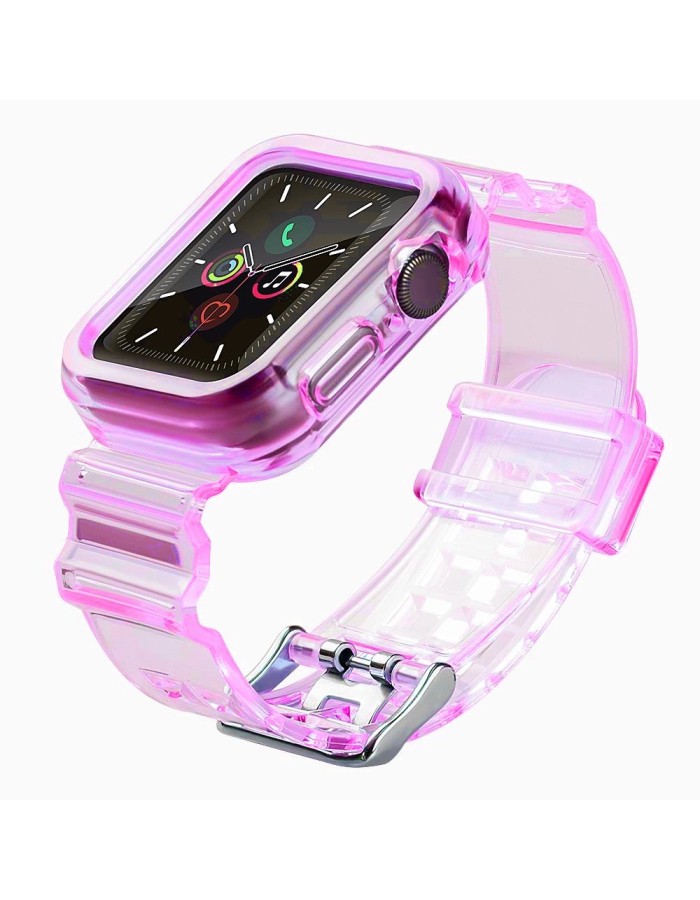 Silicone Band Strap Bracelet Case Strap Light Set for Apple Watch 44mm - Red