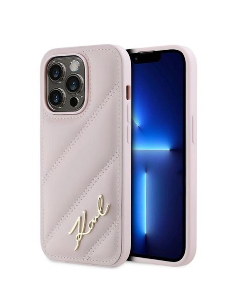 Karl Lagerfeld Diagonal Quilted Script case for iPhone 14 Pro - pink