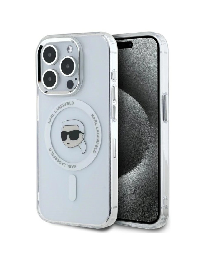 Karl Lagerfeld IML Metal Karl Head MagSafe Case for iPhone 15 Pro White