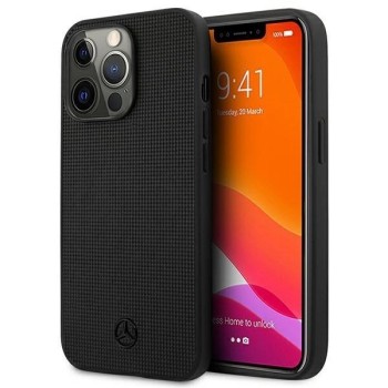 Mercedes Leather Meshed Metal Logo Case for iPhone 13 Pro / iPhone 13 - Black