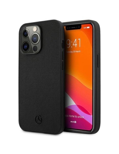 Mercedes Leather Meshed Metal Logo Case for iPhone 13 Pro / iPhone 13 - Black