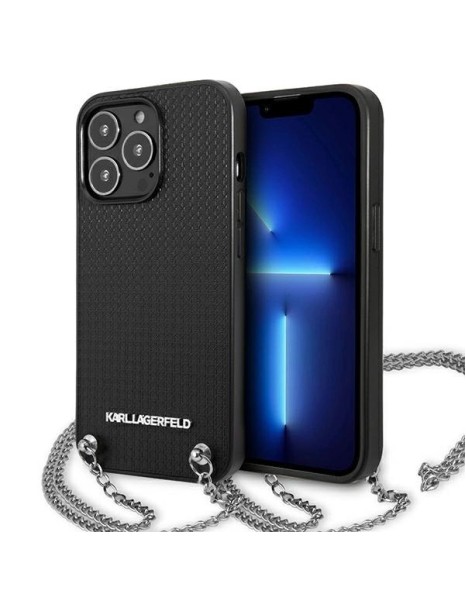 Karl Lagerfeld Leather Textured and Chain Case for iPhone 13 Pro Max 6.7" - Black