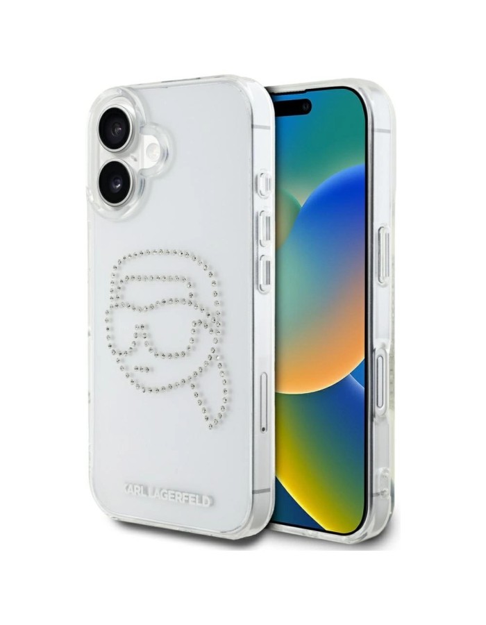 Karl Lagerfeld IML Rhinestones Karl Head Case for iPhone 16 Clear