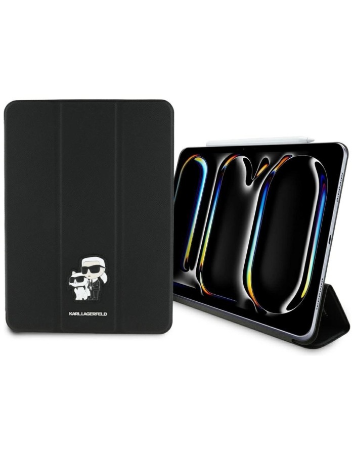 Karl Lagerfeld Saffiano Magnetic Karl &amp;amp; Choupette iPad Pro 11" 2024 Book Cover Case - Black