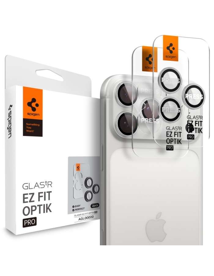 Spigen Optik Pro GLAS.TR ”EZ FIT” Camera Cover 2-pack for iPhone 16 Pro / Max / 17 Pro / Max - Silver