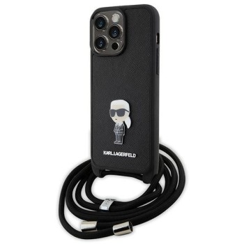 Karl Lagerfeld Crossbody Saffiano Monogram Metal Pin Karl &amp;amp; Choupette Case for iPhone 15 Pro Max - Black