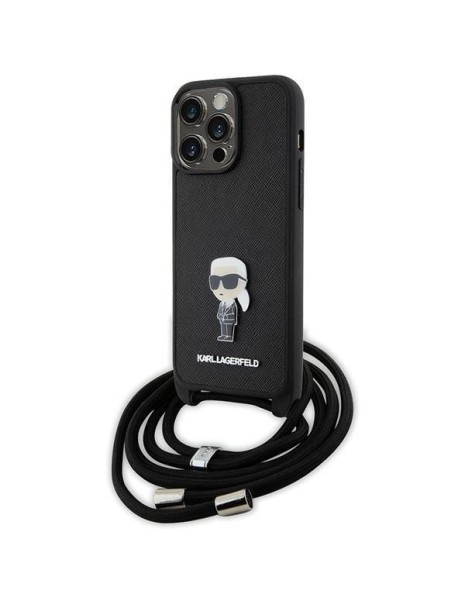 Karl Lagerfeld Crossbody Saffiano Monogram Metal Pin Karl &amp;amp; Choupette Case for iPhone 15 Pro Max - Black