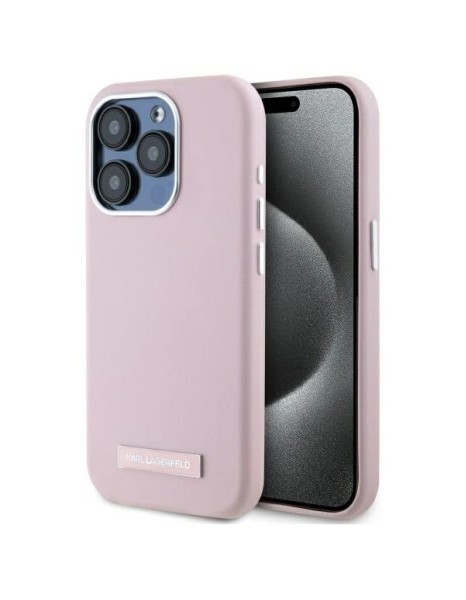 Karl Lagerfeld FW Metal Plate MagSafe iPhone 15 Pro Case - Pink
