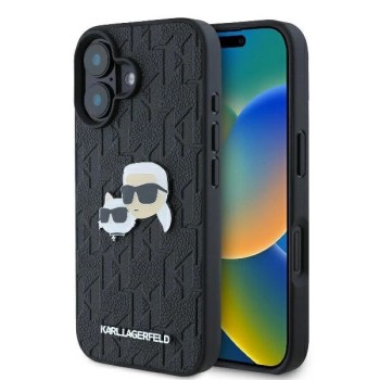 Karl Lagerfeld Monogram Karl &amp;amp; Choupette Head Pin iPhone 16 Case - Black