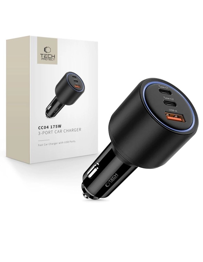 CC04 3-port PD175W car charger - black CC04 3-port PD175W car charger - black