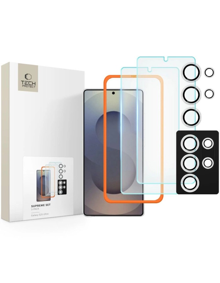 Tech-Protect Supreme Set for Samsung Galaxy S25 Ultra 2x Tempered Glass Screen Protector / Camera Tempered Glass - Clear
