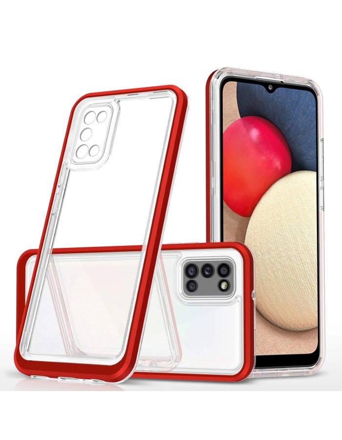 Clear 3in1 case for Samsung Galaxy A03s (166) frame gel cover red Clear 3in1 case for Samsung Galaxy A03s (166) frame gel cover red