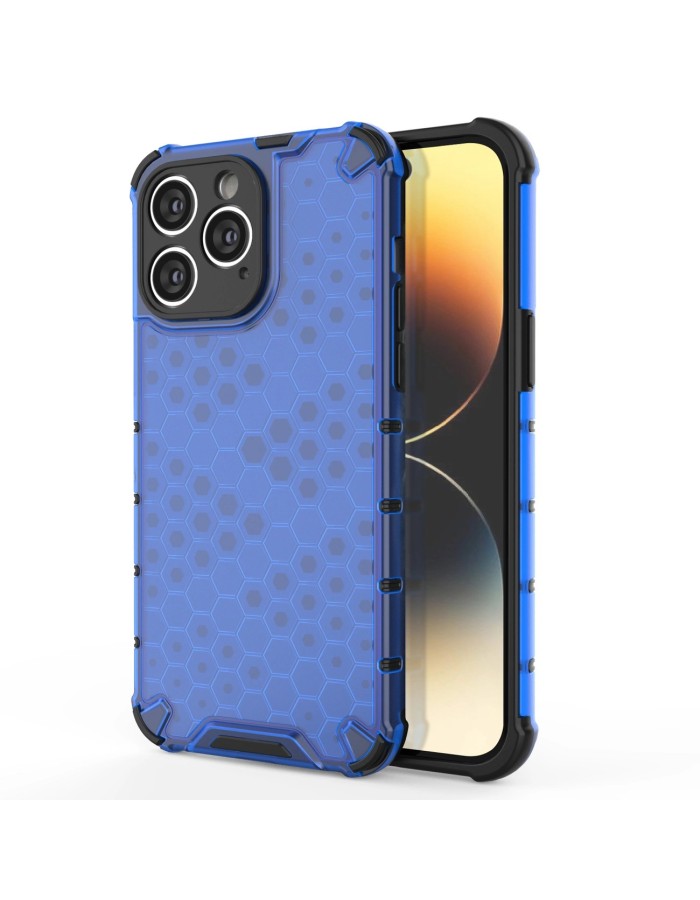 Honeycomb case for iPhone 14 Pro Max armored hybrid cover blue