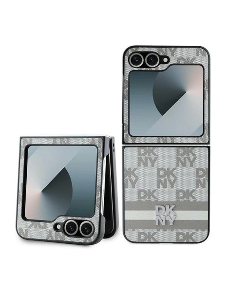 DKNY Checkered Pattern Printed Stripes Case for Samsung Galaxy Z Flip 6 - Beige