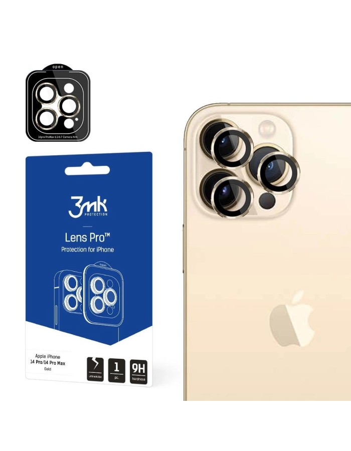 iPhone 14 Pro Max / 14 Pro 9H Camera Glass for 3mk Lens Protection Pro Series Lens - Gold