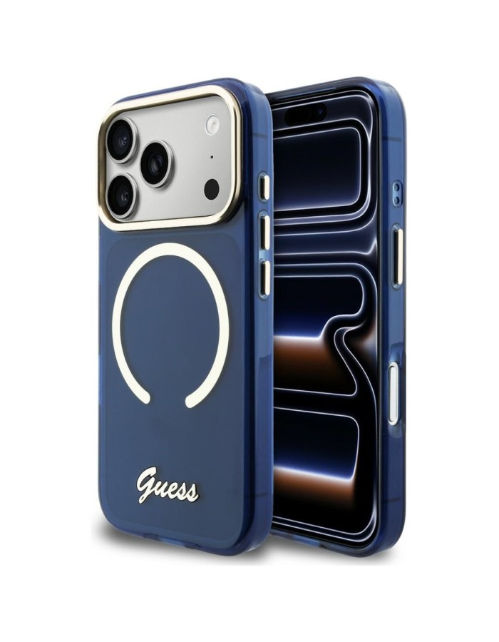 Guess IML Script Metal MagSafe Case for iPhone 17 Pro - Blue