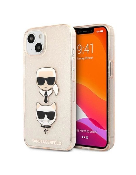 Karl Lagerfeld Glitter Karl&amp;#39;s &amp;amp; Choupette Head Case for iPhone 13 mini - Gold