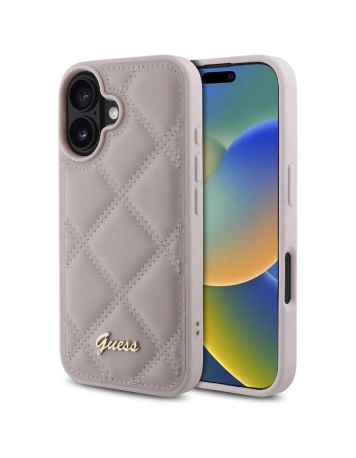 Guess Quilted Metal Logo iPhone 16 Case - Pink Guess Quilted Metal Logo iPhone 16 Case - Pink
