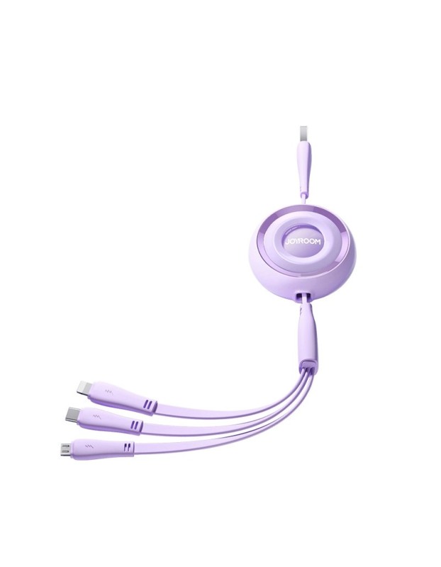 Joyroom Colorful Series S-A40 Cable Retractable 3in1 USB-A - USB-C / Lightning / Micro USB 1m - Purple