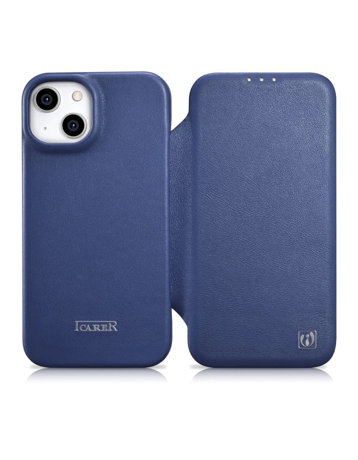 iCarer CE Premium Leather Folio Case iPhone 14 Plus Magnetic Flip Leather Folio Case MagSafe Blue (WMI14220715-BU)