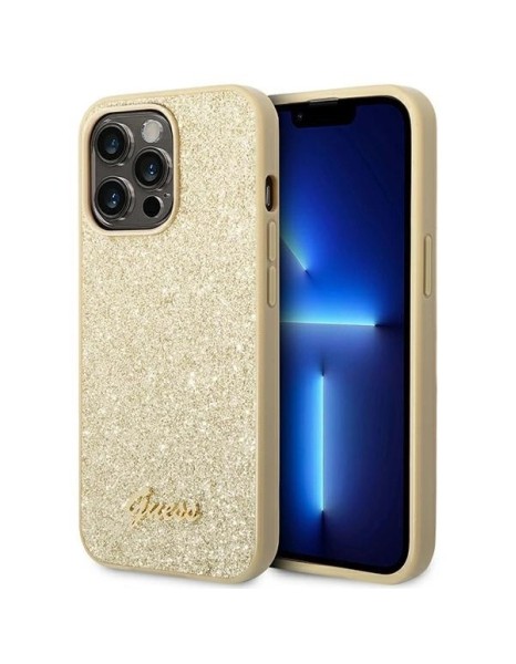Guess Glitter Script Case for iPhone 14 Pro - Gold