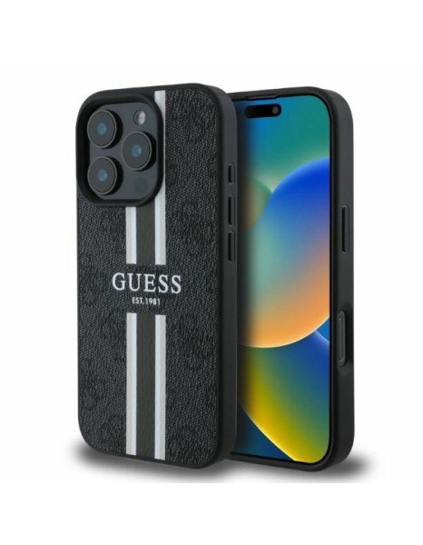 Guess 4G Printed Stripes MagSafe case for iPhone 16 Pro - black Guess 4G Printed Stripes MagSafe case for iPhone 16 Pro - black