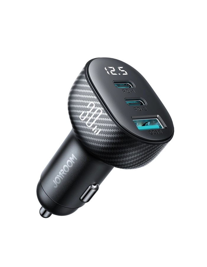 Joyroom JR-CCD04 30W 2x USB-C USB-A car charger with display - black Joyroom JR-CCD04 30W 2x USB-C USB-A car charger with display - black