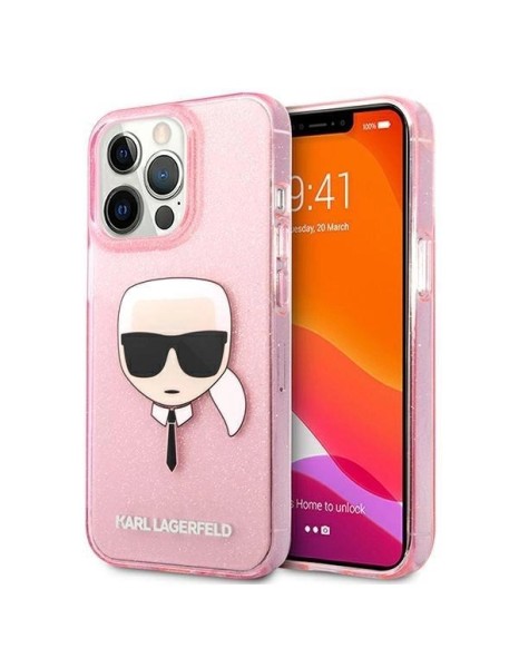 Karl Lagerfeld Glitter Karl&amp;#39;s Head Case for iPhone 13 Pro Max - Pink