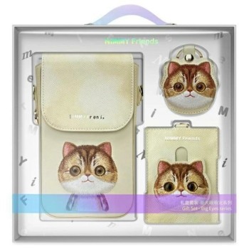 Nimmy Big Eyed Pet 2.0 Cat 3-in-1 Set: Phone Bag + Wallet + Tracker Case - Beige